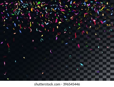 Abstract colorful flying confetti background. Isolated on the transparent background. Vector holiday illustration.