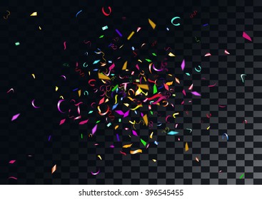 Abstract colorful flying confetti background. Isolated on the transparent background. Vector holiday illustration.
