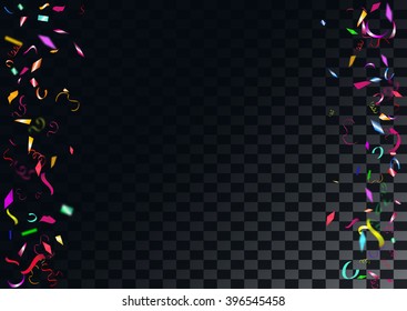 Abstract colorful flying confetti background. Isolated on the transparent background. Vector holiday illustration.