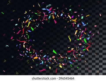 Abstract colorful flying confetti background. Isolated on the transparent background. Vector holiday illustration.