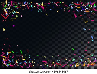 Abstract colorful flying confetti background. Isolated on the transparent background. Vector holiday illustration.