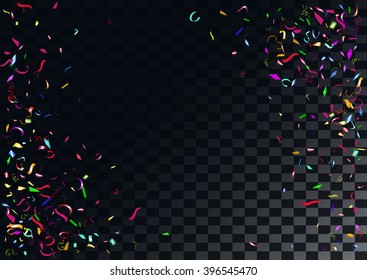 Abstract colorful flying confetti background. Isolated on the transparent background. Vector holiday illustration.