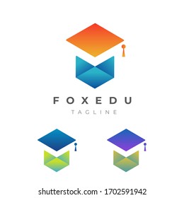 Abstract Colorful Fox and Graduation Cap Education Logo Vector Template. Comes with Multiple Color variations