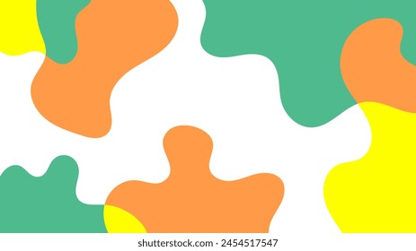 Abstract colorful frame of hand drawn organic shapes. Liquid green, yellow and orange blobs on beige background with copy space