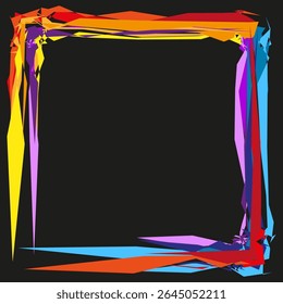 Abstract colorful frame. Vibrant border element. Grunge paint texture. Vector artistic design.
