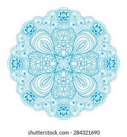 Abstract colorful frilly element. Ethnic element. Hand drawing doodle. Kaleidoscope psychedelic element. Circle mandala.