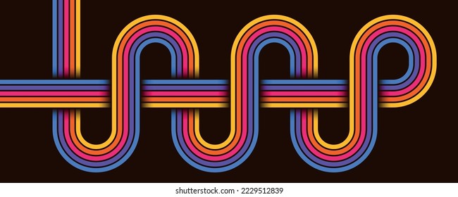 Abstract Colorful Funky Retro Vintage Background. 1970s Retro Style With Stripes Vector Illustration