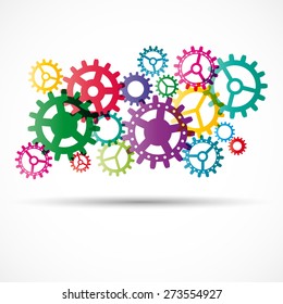 Abstract colorful gears with shadow - vector illustration