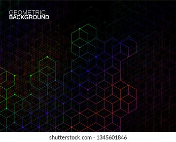 Abstract colorful geometric background with cubes. Geometrical concept with lines and points. Vector