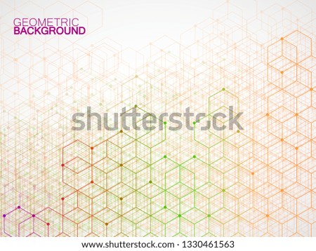 Abstract colorful geometric background with cubes. Geometrical concept with lines and points. Vector