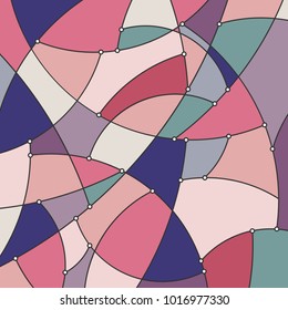 Abstract Colorful Geometric Background of the Curves and Nodes, Stained Glass Pattern in Shades of Pink and Gray, Vector Illustration