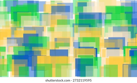 Abstract Colorful Geometric Background Featuring Layered Translucent Rectangles in Green, Blue, and Yellow Tones Design Vector. Modern Digital Art with a Soft Gradient Texture, Ideal for Creative Design Projects, Presentations, Websites, Branding, and Contemporary Visual Concepts