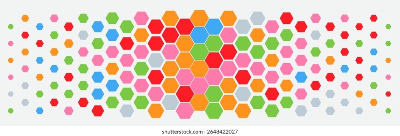 Abstract colorful geometric background. Hexagonal pattern with gradation. 10 Eps editable. Halftone hexagonal retro simple pattern. Vector honeycomb