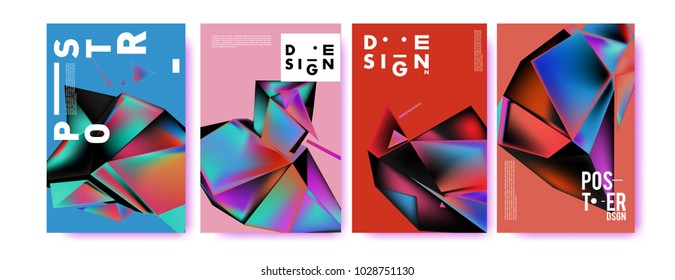 Abstract colorful geometric background for poster design. Blue, yellow, red, orange, pink and green. Vector banner poster template in Eps10.