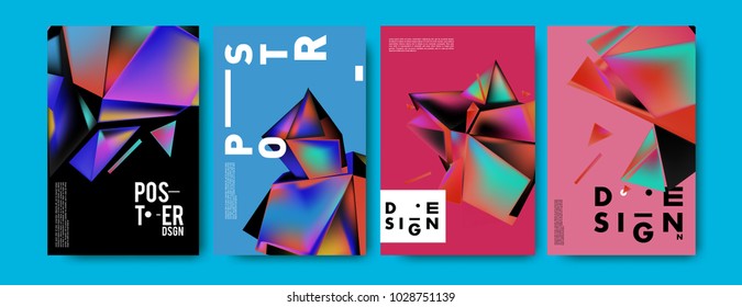 Abstract colorful geometric background for poster design. Blue, yellow, red, orange, pink and green. Vector banner poster template in Eps10.