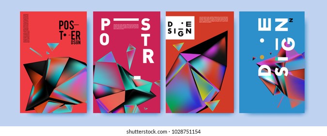 Abstract colorful geometric background for poster design. Blue, yellow, red, orange, pink and green. Vector banner poster template in Eps10.