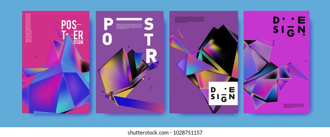 Abstract colorful geometric background for poster design. Blue, yellow, red, orange, pink and green. Vector banner poster template in Eps10.