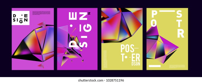 Abstract colorful geometric background for poster design. Blue, yellow, red, orange, pink and green. Vector banner poster template in Eps10.