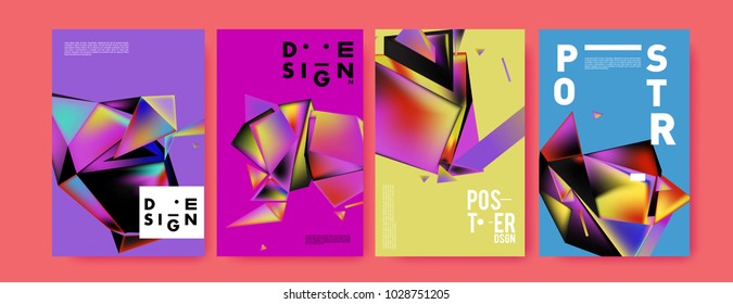 Abstract colorful geometric background for poster design. Blue, yellow, red, orange, pink and green. Vector banner poster template in Eps10.