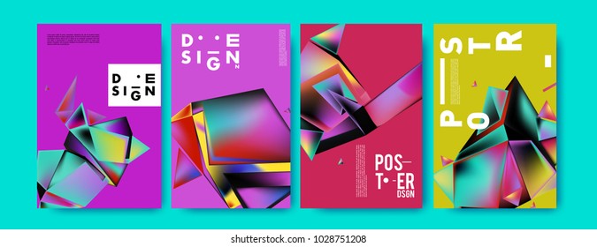 Abstract colorful geometric background for poster design. Blue, yellow, red, orange, pink and green. Vector banner poster template in Eps10.