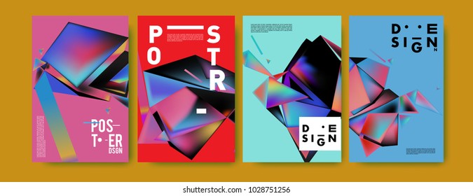 Abstract colorful geometric background for poster design. Blue, yellow, red, orange, pink and green. Vector banner poster template in Eps10.