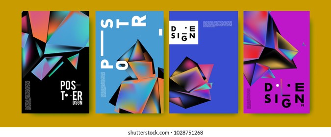 Abstract colorful geometric background for poster design. Blue, yellow, red, orange, pink and green. Vector banner poster template in Eps10.