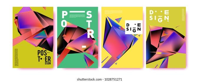 Abstract colorful geometric background for poster design. Blue, yellow, red, orange, pink and green. Vector banner poster template in Eps10.
