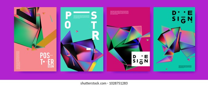 Abstract colorful geometric background for poster design. Blue, yellow, red, orange, pink and green. Vector banner poster template in Eps10.
