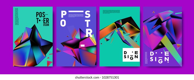 Abstract colorful geometric background for poster design. Blue, yellow, red, orange, pink and green. Vector banner poster template in Eps10.