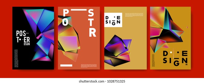 Abstract colorful geometric background for poster design. Blue, yellow, red, orange, pink and green. Vector banner poster template in Eps10.