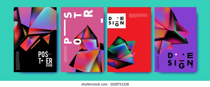 Abstract colorful geometric background for poster design. Blue, yellow, red, orange, pink and green. Vector banner poster template in Eps10.