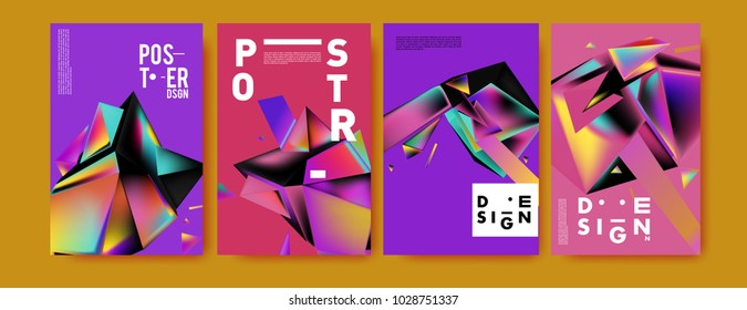 Abstract colorful geometric background for poster design. Blue, yellow, red, orange, pink and green. Vector banner poster template in Eps10.