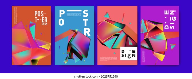 Abstract colorful geometric background for poster design. Blue, yellow, red, orange, pink and green. Vector banner poster template in Eps10.