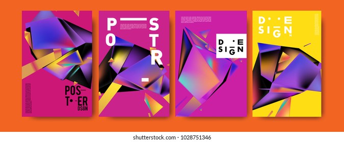 Abstract colorful geometric background for poster design. Blue, yellow, red, orange, pink and green. Vector banner poster template in Eps10.