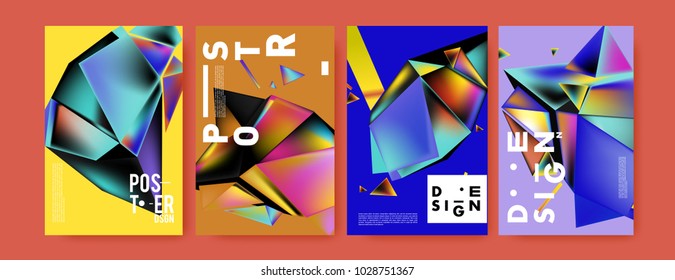 Abstract colorful geometric background for poster design. Blue, yellow, red, orange, pink and green. Vector banner poster template in Eps10.