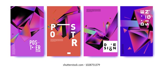 Abstract colorful geometric background for poster design. Blue, yellow, red, orange, pink and green. Vector banner poster template in Eps10.