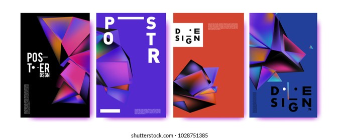 Abstract colorful geometric background for poster design. Blue, yellow, red, orange, pink and green. Vector banner poster template in Eps10.
