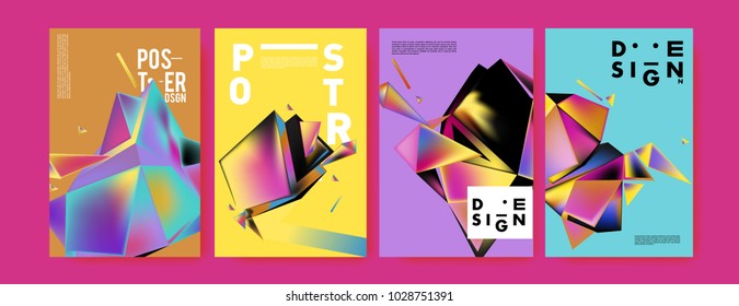 Abstract colorful geometric background for poster design. Blue, yellow, red, orange, pink and green. Vector banner poster template in Eps10.