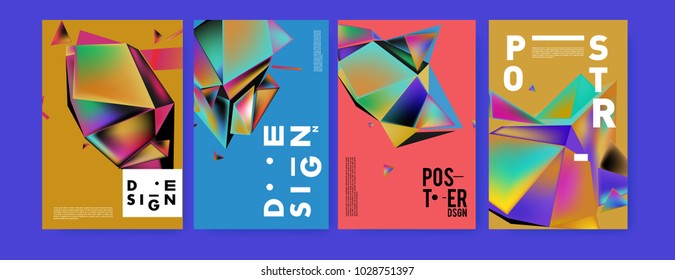 Abstract colorful geometric background for poster design. Blue, yellow, red, orange, pink and green. Vector banner poster template in Eps10.