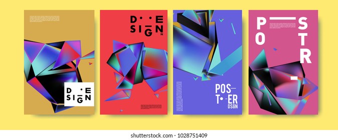 Abstract colorful geometric background for poster design. Blue, yellow, red, orange, pink and green. Vector banner poster template in Eps10.