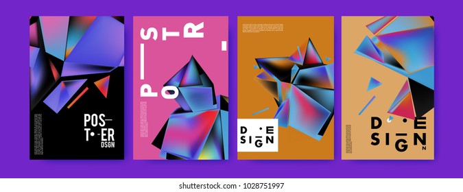 Abstract colorful geometric background for poster design. Blue, yellow, red, orange, pink and green. Vector banner poster template in Eps10.