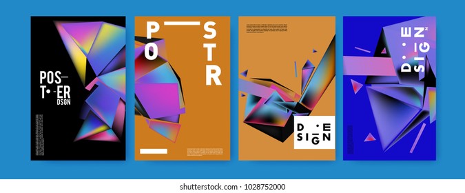 Abstract colorful geometric background for poster design. Blue, yellow, red, orange, pink and green. Vector banner poster template in Eps10.