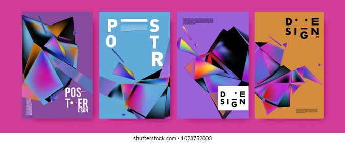 Abstract colorful geometric background for poster design. Blue, yellow, red, orange, pink and green. Vector banner poster template in Eps10.