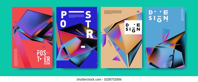Abstract colorful geometric background for poster design. Blue, yellow, red, orange, pink and green. Vector banner poster template in Eps10.
