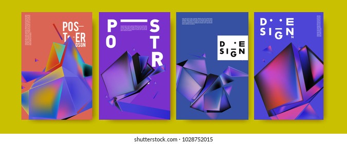 Abstract colorful geometric background for poster design. Blue, yellow, red, orange, pink and green. Vector banner poster template in Eps10.