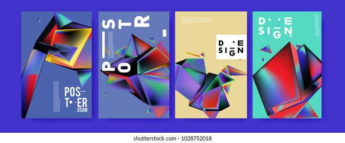 Abstract colorful geometric background for poster design. Blue, yellow, red, orange, pink and green. Vector banner poster template in Eps10.