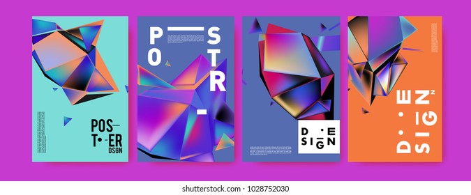 Abstract colorful geometric background for poster design. Blue, yellow, red, orange, pink and green. Vector banner poster template in Eps10.