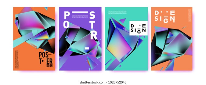 Abstract colorful geometric background for poster design. Blue, yellow, red, orange, pink and green. Vector banner poster template in Eps10.