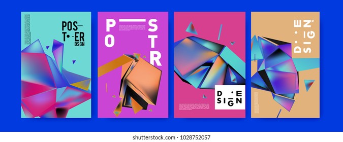 Abstract colorful geometric background for poster design. Blue, yellow, red, orange, pink and green. Vector banner poster template in Eps10.