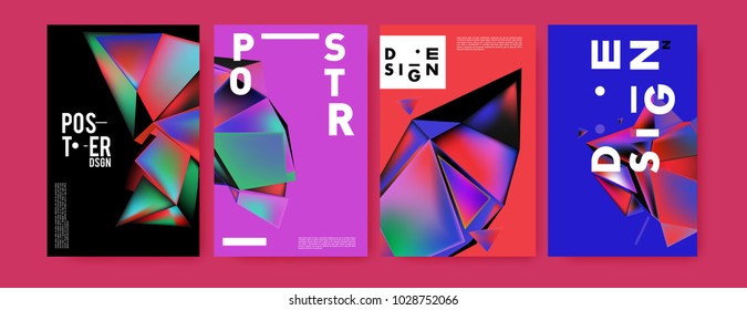 Abstract colorful geometric background for poster design. Blue, yellow, red, orange, pink and green. Vector banner poster template in Eps10.